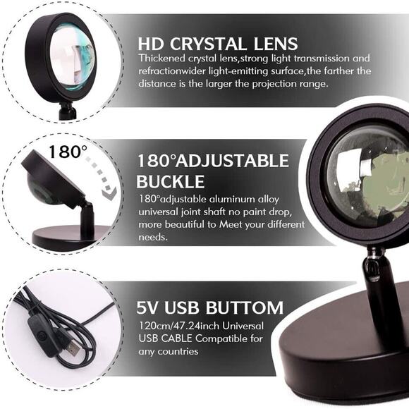 Sunset Projection Lamp,180 Degree Rotation Rainbow Projection Lamp USB Charging - Picture 5 of 12